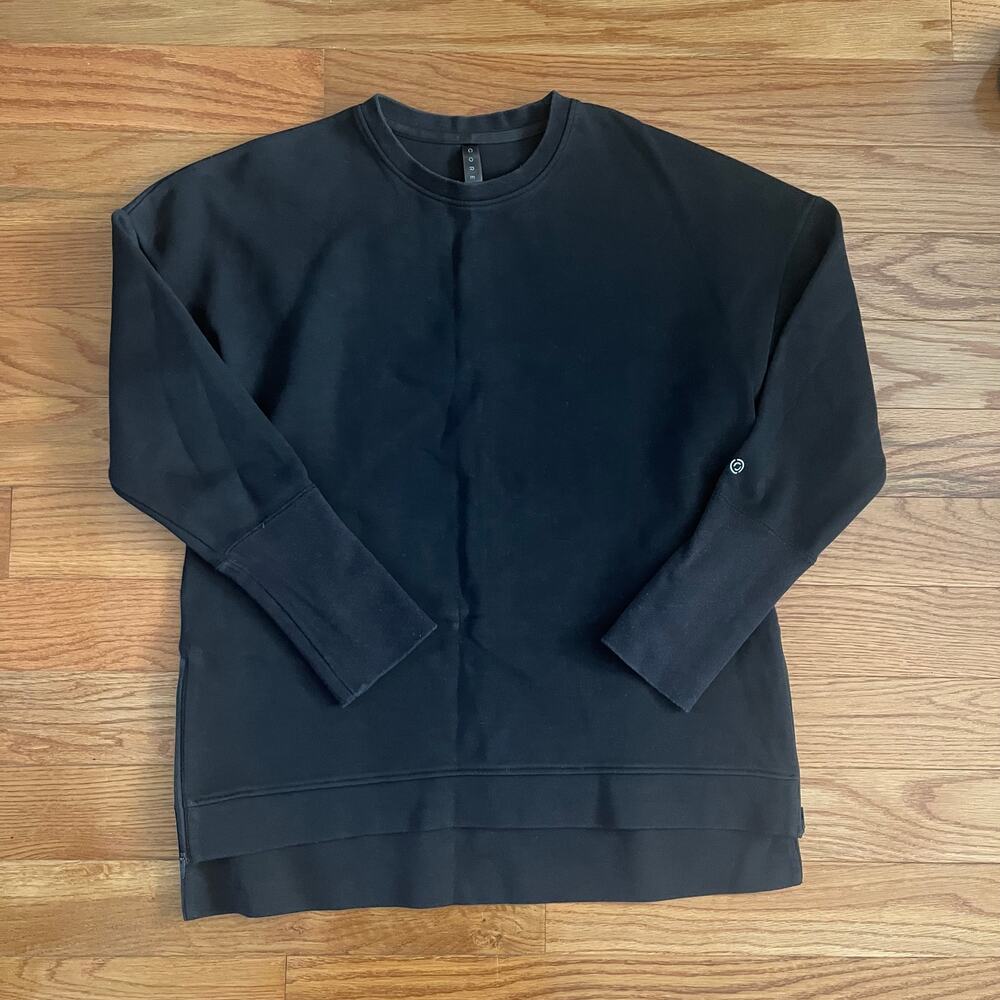 Core 10 Sweatshirt Womens Large Black Side Zip Fleece Crewneck Loose Pullover